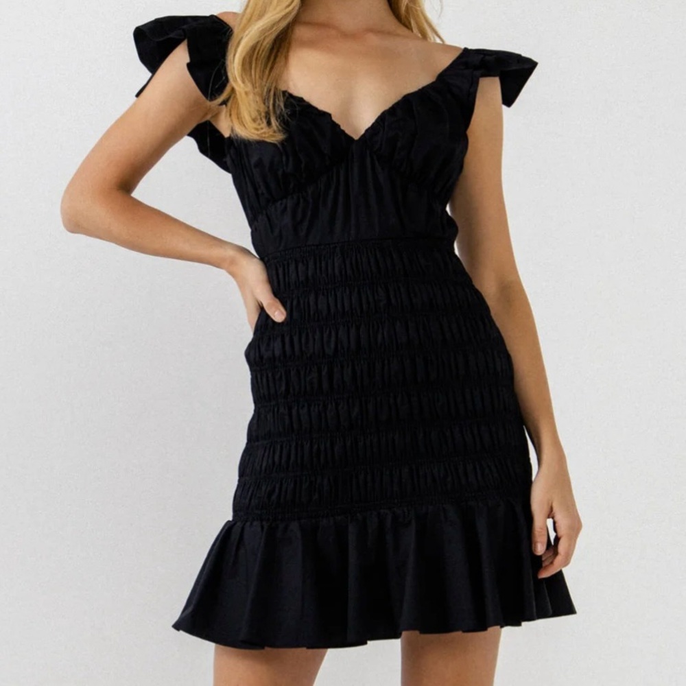 endless rose Ruffle Sleeve Smocked Mini Dress
